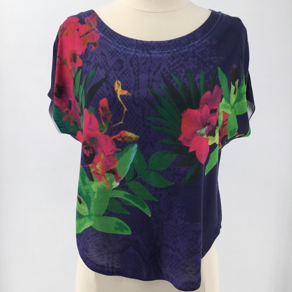 Express Floral Tropical Distress Dye Crop Top